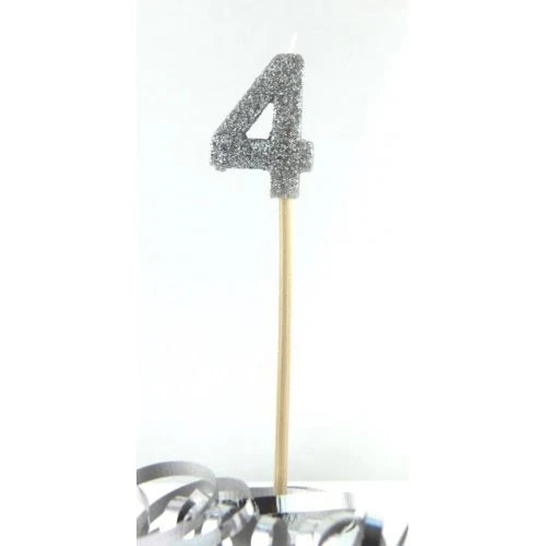 Silver Number 4 Candle On Stick