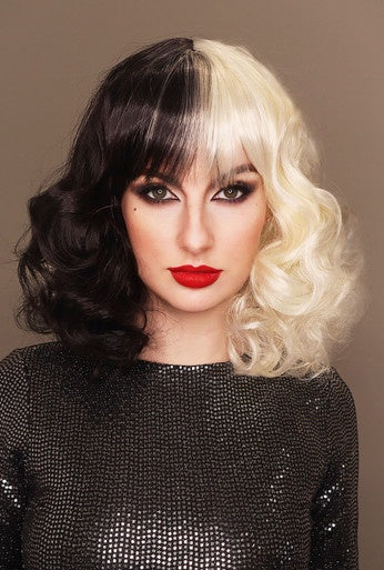 Half Black Half White Curls (Cruella) Wig