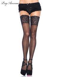 Black Spandex Sheer Thigh Highs with Silicone Stay up Lace