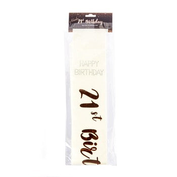 21st Birthday Rose Gold on White Sash
