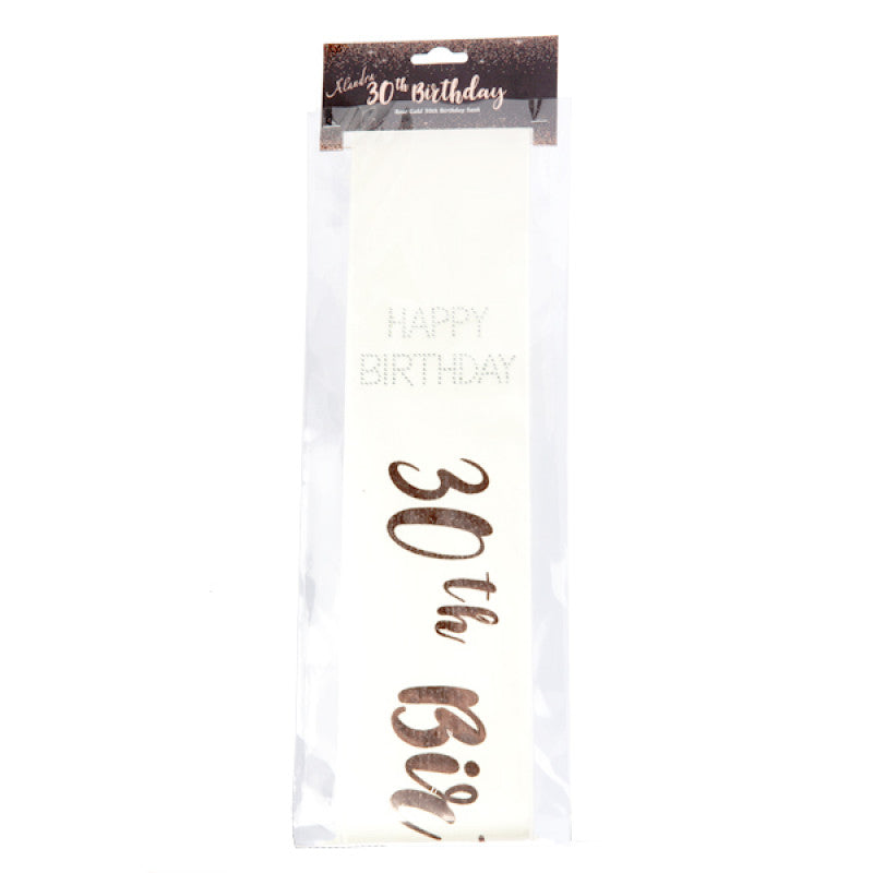 30th Birthday Rose Gold on White Sash