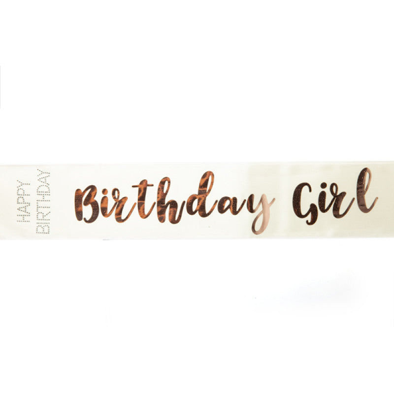 Birthday Girl Rose Gold on White Sash