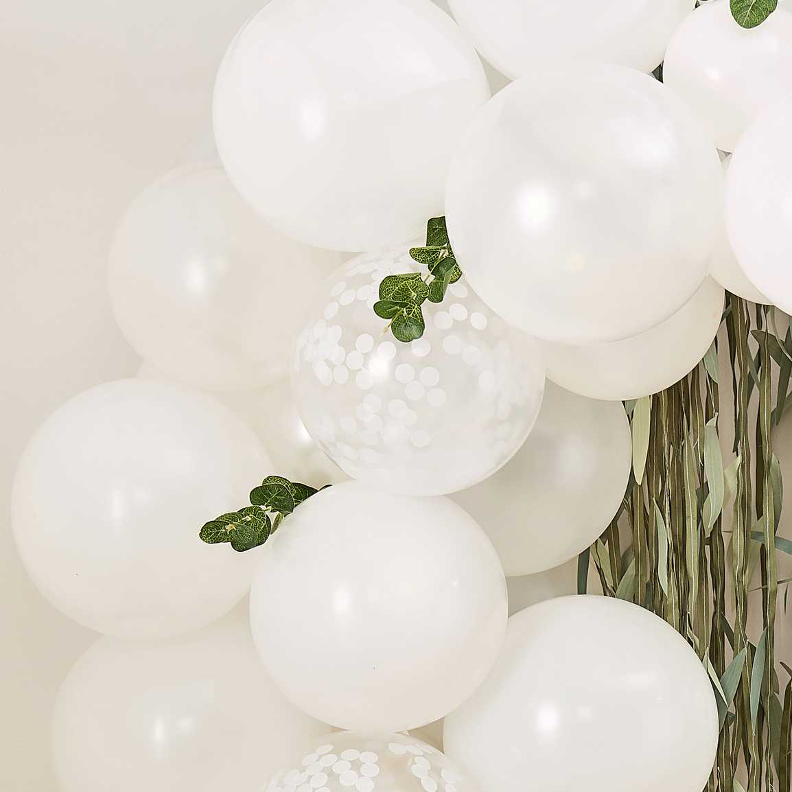 Ginger Ray White Balloon Arch Kit With Foliage Pack of 45