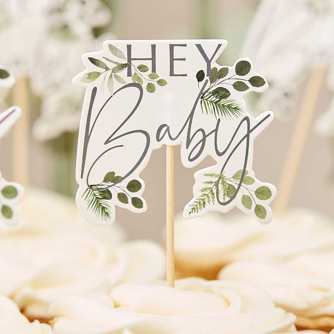Ginger Ray Hey Baby Botanical Cupcake Toppers Pack of 12