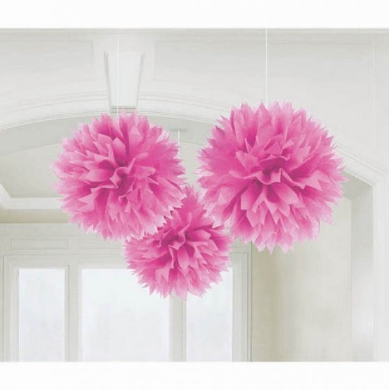 Bright Pink Fluffy Decorations 3Pk
