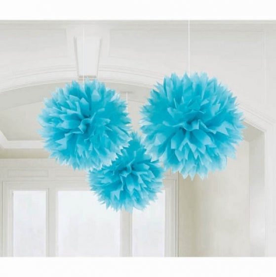 Caribbean Blue Fluffy Decorations 3Pk