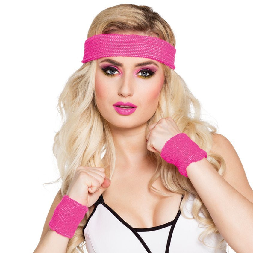 Neon Pink Sweatband Set