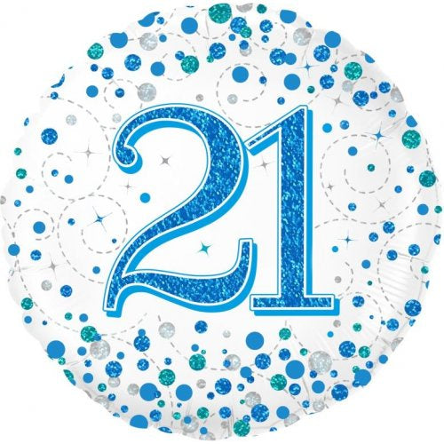 Sparkling Fizz Blue 21st Birthday 18 Inch Foil Balloon