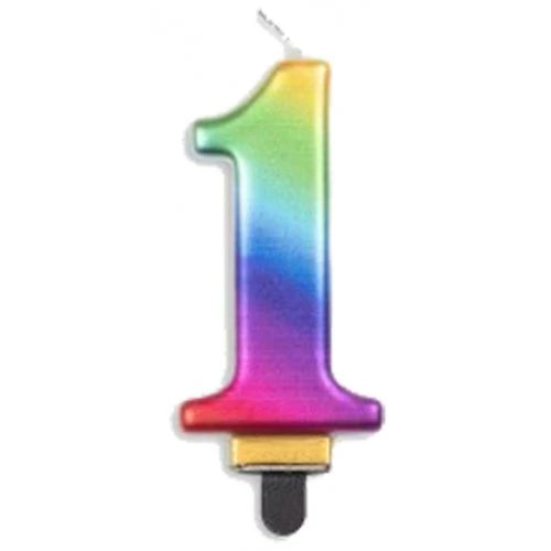 Metallic Rainbow Number 1 Candle