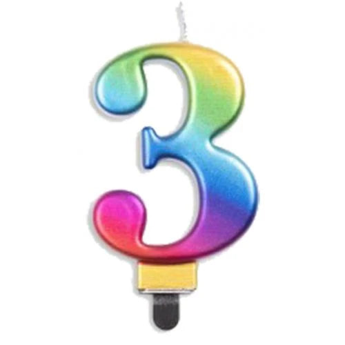 Metallic Rainbow Number 3 Candle