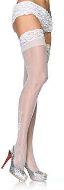 Plus Size Sheer Stay Up Thigh Highs with Floral Flocking and Rhinestone