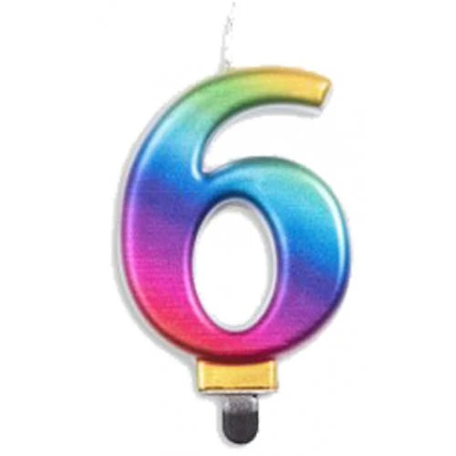 Metallic Rainbow Number 6 Candle