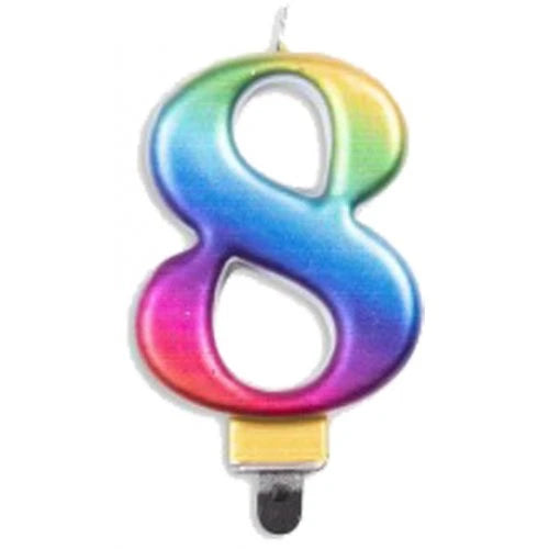 Metallic Rainbow Number 8 Candle