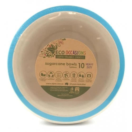 Light Blue Sugarcane Bowls 10 Pk 160mm
