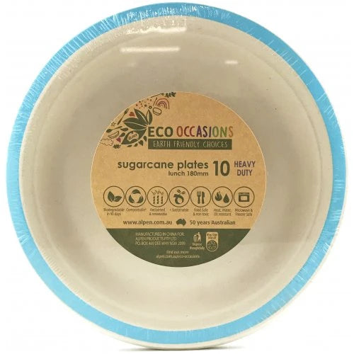 Light Blue Sugarcane Plates 10 Pk 180mm