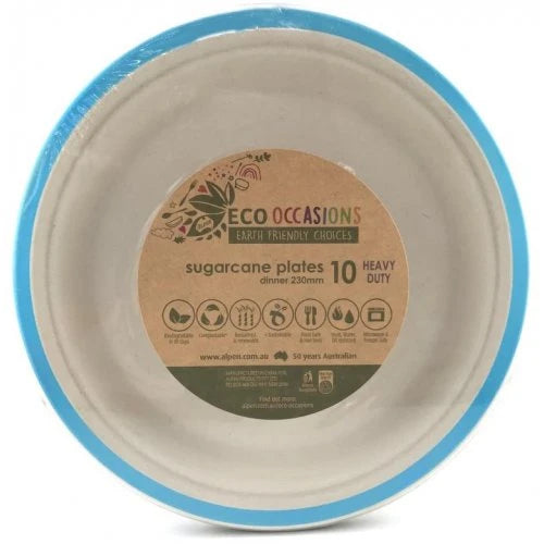 Light Blue Sugarcane Plates 10 Pk 230mm