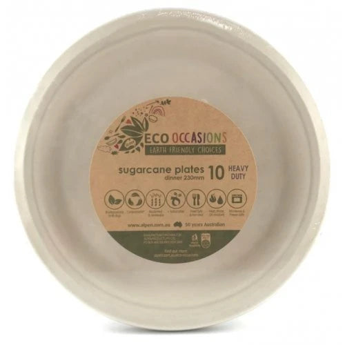 Natural Sugarcane Plates 10 Pk 230mm