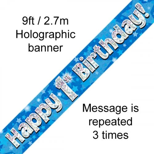 Holographic Blue 1st Birthday Banner