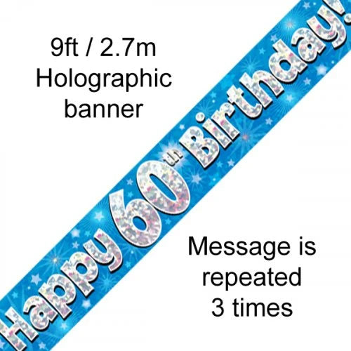 Holographic Blue 60th Birthday Banner