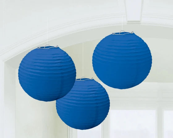 Round Paper Royal Blue Lanterns 3 Pack