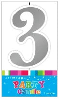 Silver Number 3 Candle