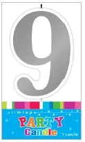 Silver Number 9 Candle