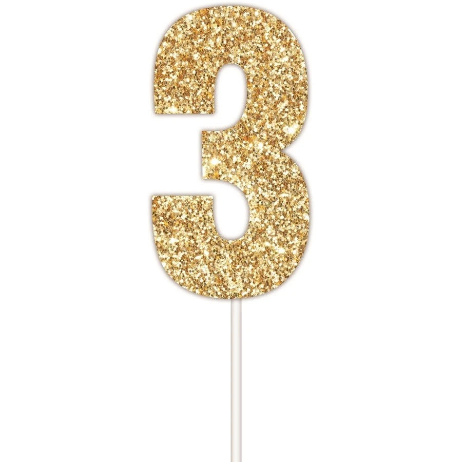 Number 3 Gold Cake Topper