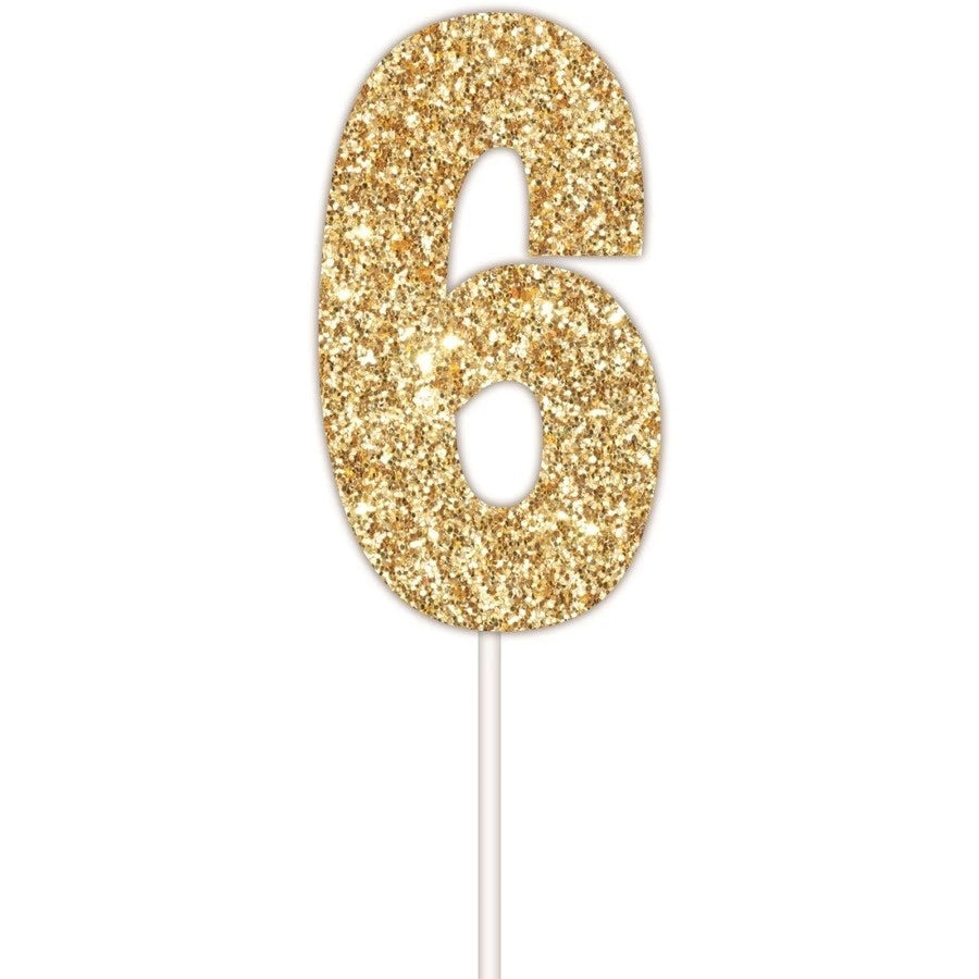 Number 6 Gold Cake Topper
