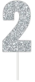 Number 2 Silver Cake Topper