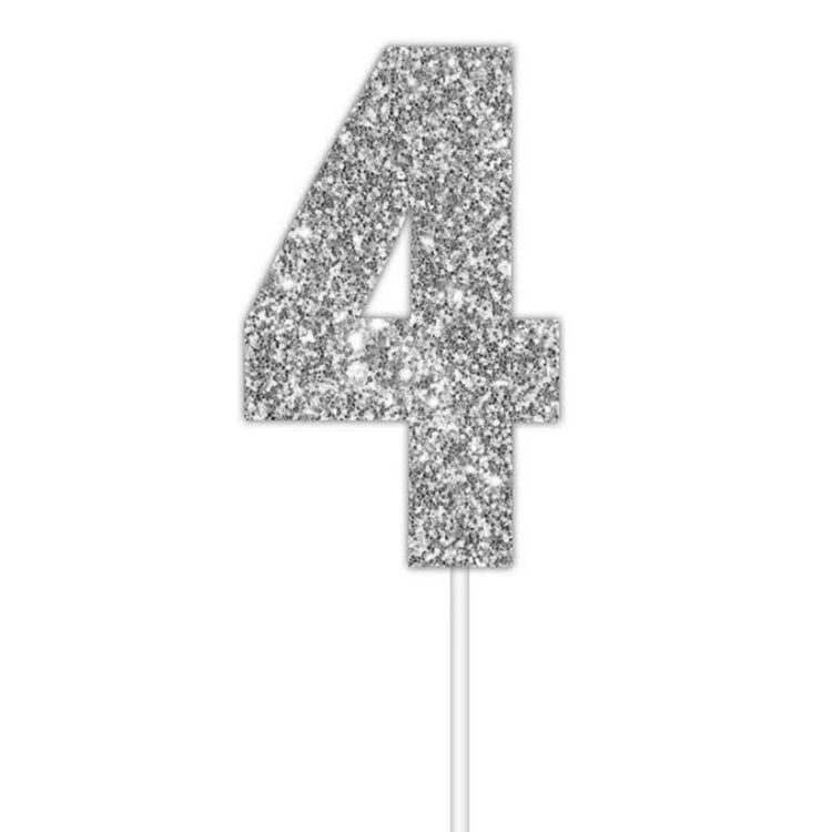 Number 4 Silver Cake Topper
