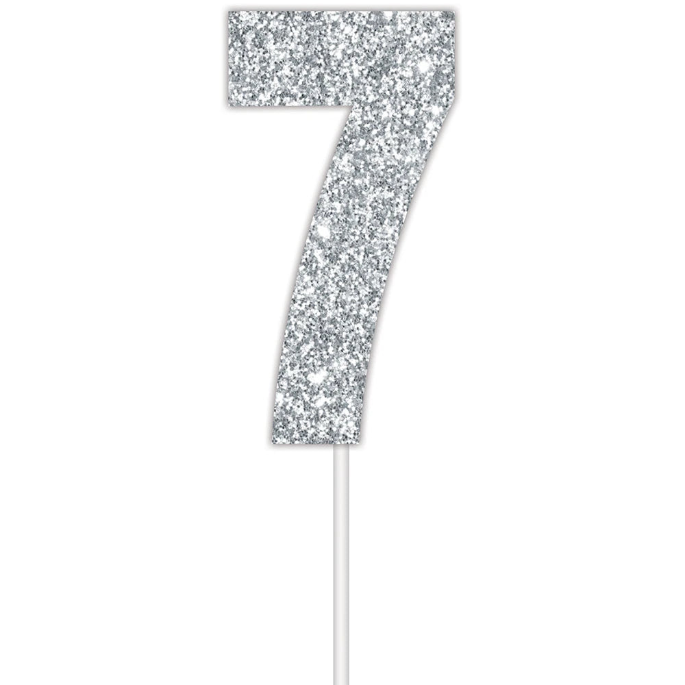 Number 7 Silver Cake Topper