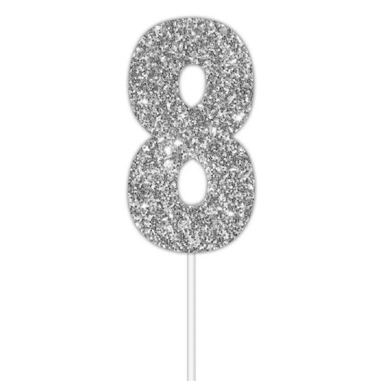Number 8 Silver Cake Topper