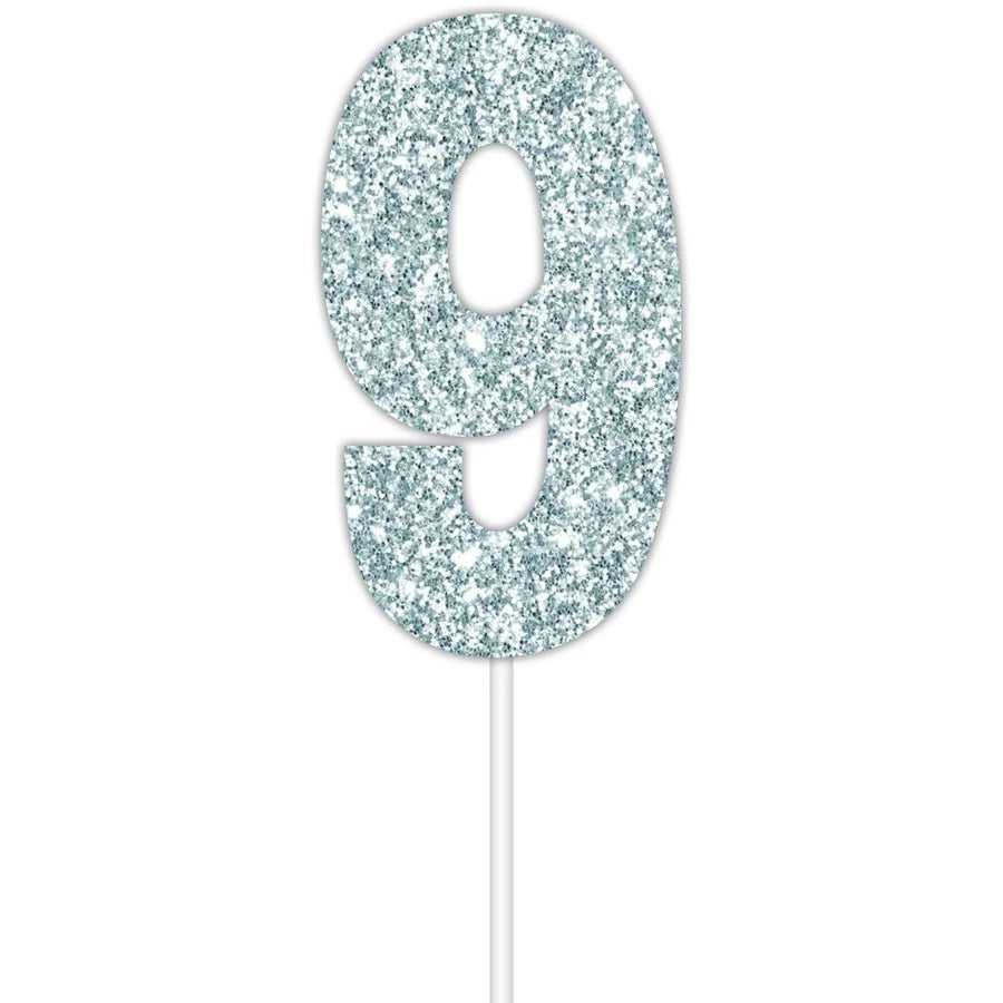 Number 9 Silver Cake Topper