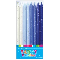 Glitter Blue Candles 16 Pack