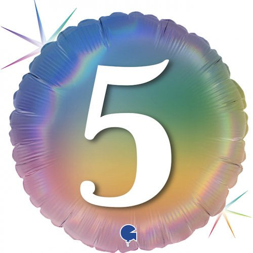 Pastel Rainbow Number 5 Round Foil Balloon