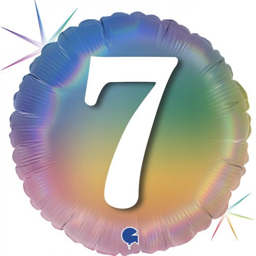 Pastel Rainbow Number 7 Round Foil Balloon