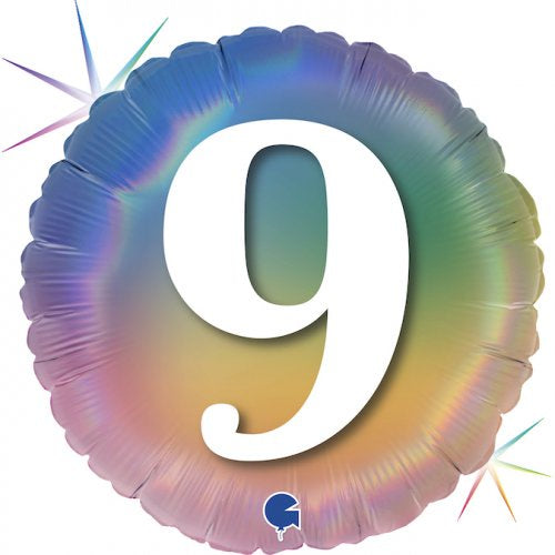 Pastel Rainbow Number 9 Round Foil Balloon