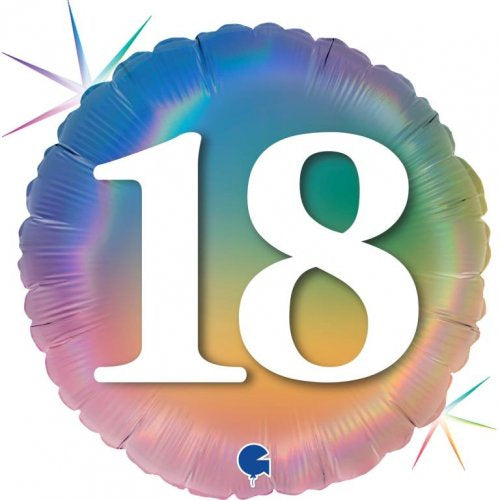 Pastel Rainbow Number 18 Round Foil Balloon