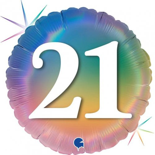 Pastel Rainbow Number 21 Round Foil Balloon