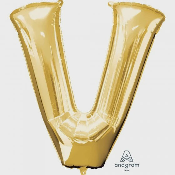 Gold Letter V Supershape Foil Balloon