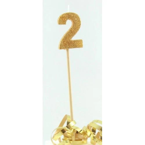 Gold Number 2 Candle On Stick