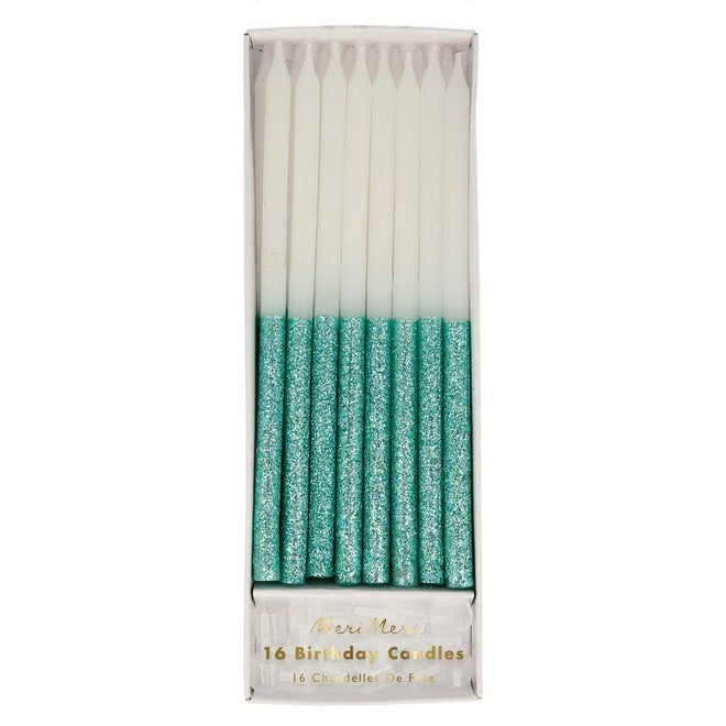 Meri Meri Green Glitter Dipped Candles (Set of 16)