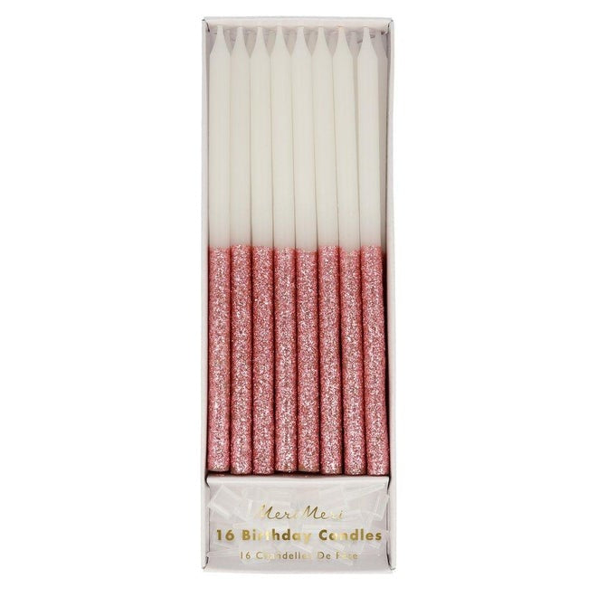 Meri Meri Dusty Pink Glitter Dipped Candles (Set of 16)