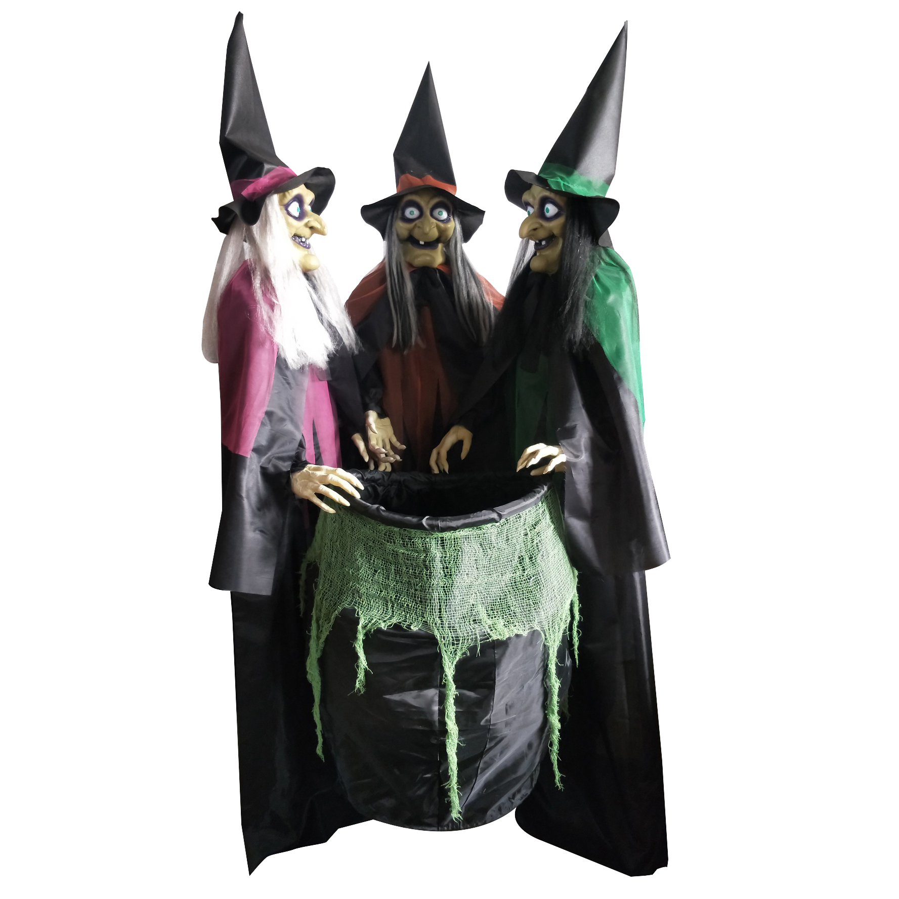 Three Witches & Their Cauldron Animated Halloween Prop 1.65m