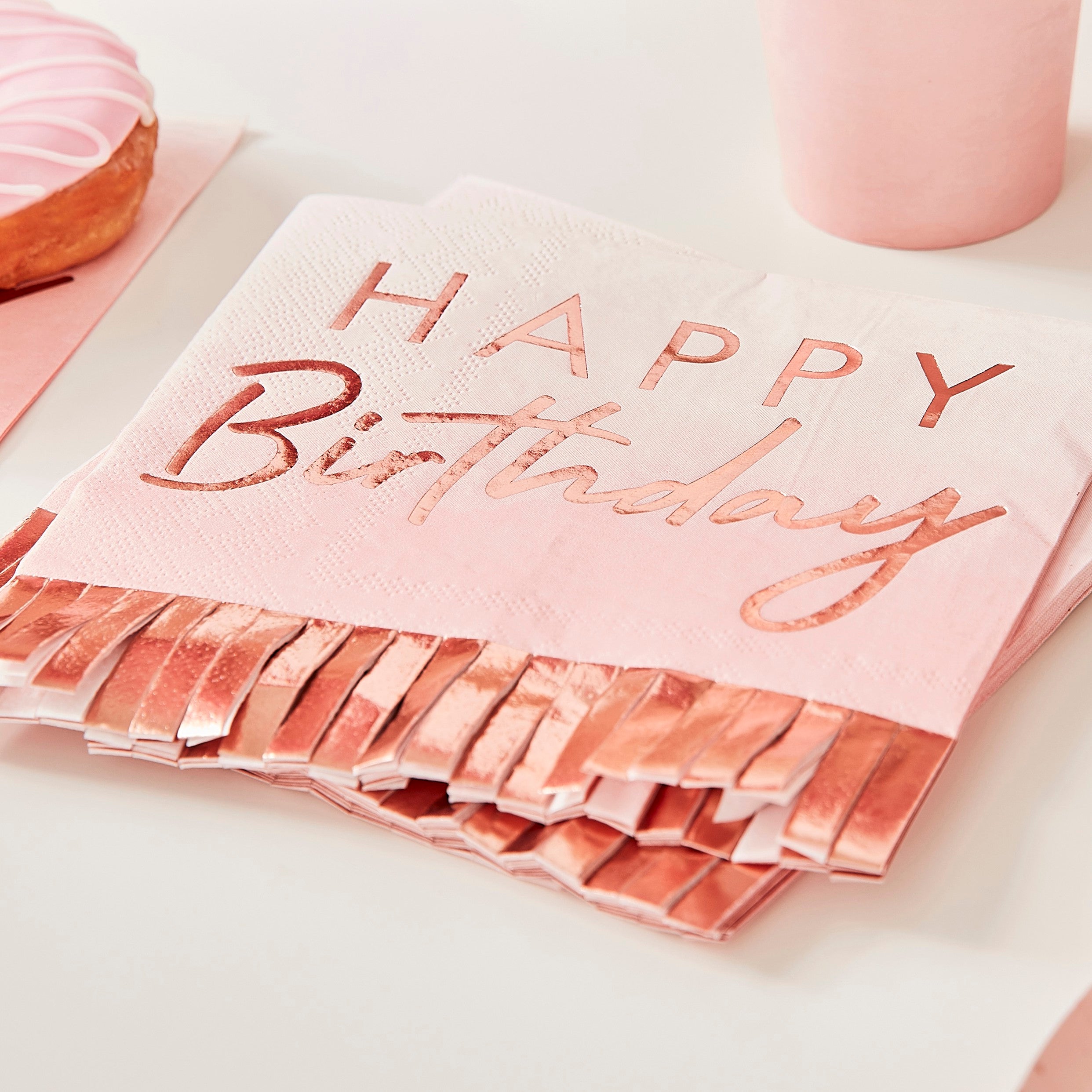 Ginger Ray Rose Gold & Pink Ombre Fringe Paper Napkins (Pack of 16)