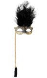 Josephine black Eye Mask with Feathers on Stick