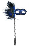 Simona Dark Blue Eye Mask with Feathers on Stick
