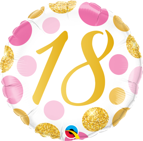 18th Pink and Gold Dots Round 18 Inch Foil Balloon