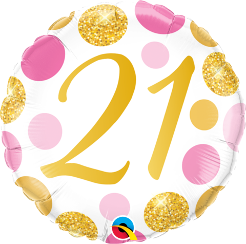 21st Pink & Gold Dots Round 18 Inch Foil Balloon