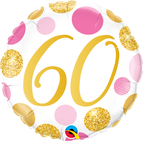 60th Pink & Gold Dots 18 Inch Round Foil Balloon